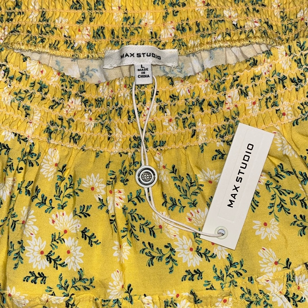 NWT Max Studio Yellow Floral Print Ruffled Skirt Size Large - Picture 4 of 6